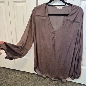Maurices Purple Brown Long Sleeve Relaxed Blouse